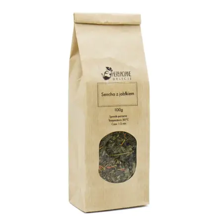 Zielona herbata Sencha z jabłkiem pakowana 100g